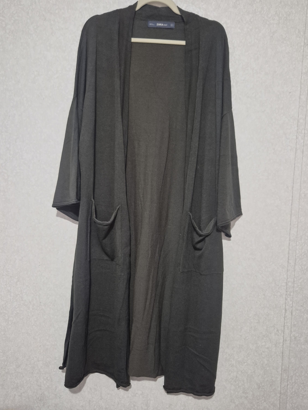 Zara Dark Green Long Open-Front Kimono Cardigan with Pockets-Size:M